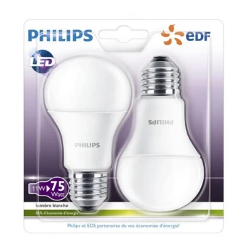SET 2 x LED-Glühbirne Philips A60 E27/11W/230V 2700K
