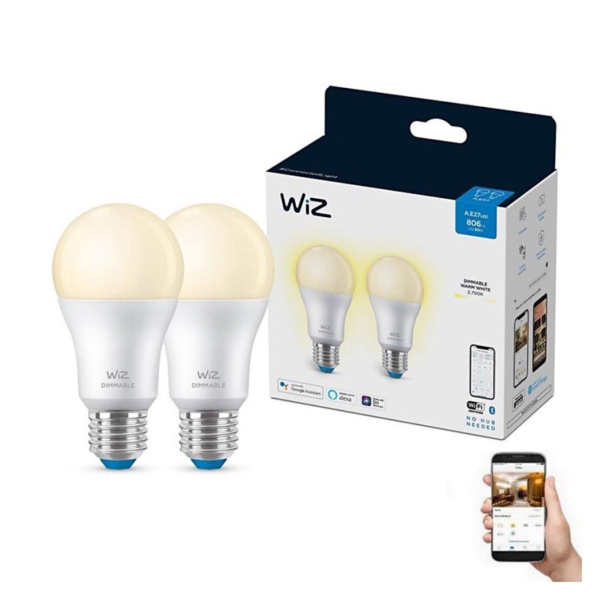 SET 2x Dimmbare LED-Glühbirne A60 E27/8W/230V 2700K CRI 90 Wi-Fi - WiZ