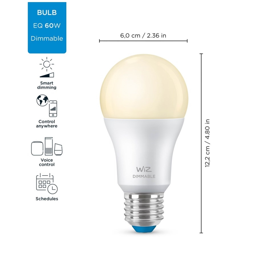 SET 2x Dimmbare LED-Glühbirne A60 E27/8W/230V 2700K CRI 90 Wi-Fi - WiZ