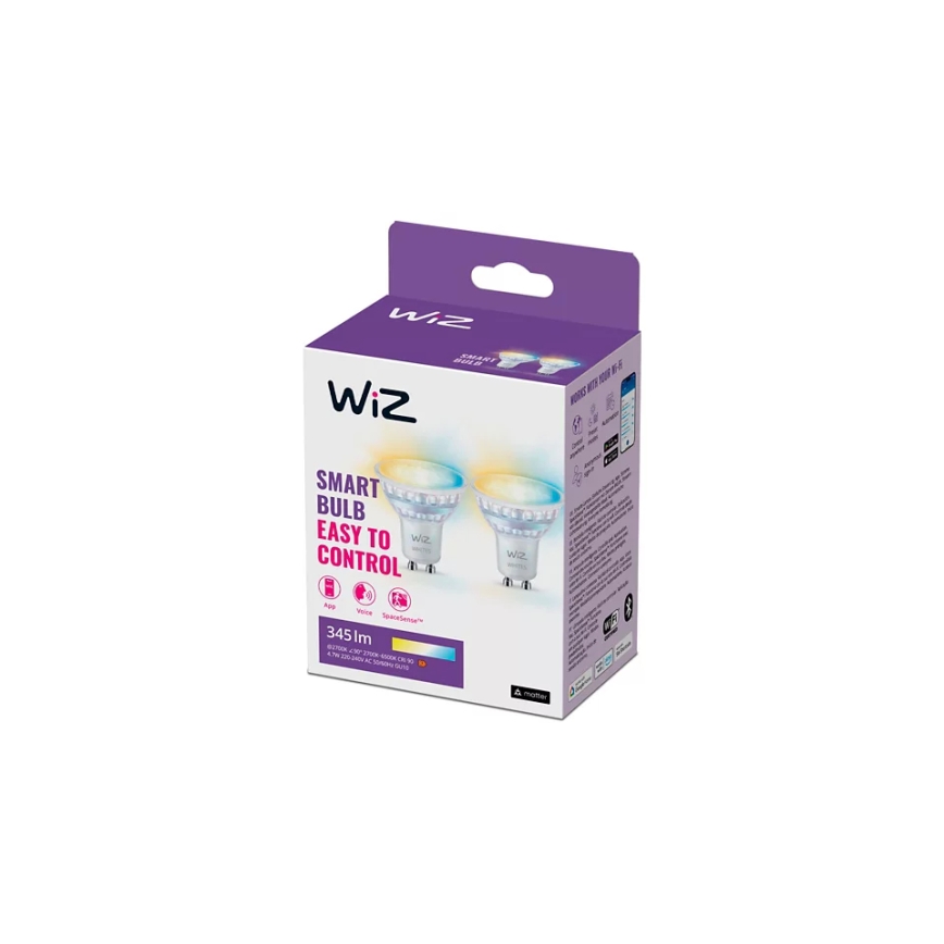 SET 2x Dimmbares LED-Leuchtmittel PAR16 GU10/4,7W/230V 2700-6500K CRI 90 Wi-Fi - WiZ