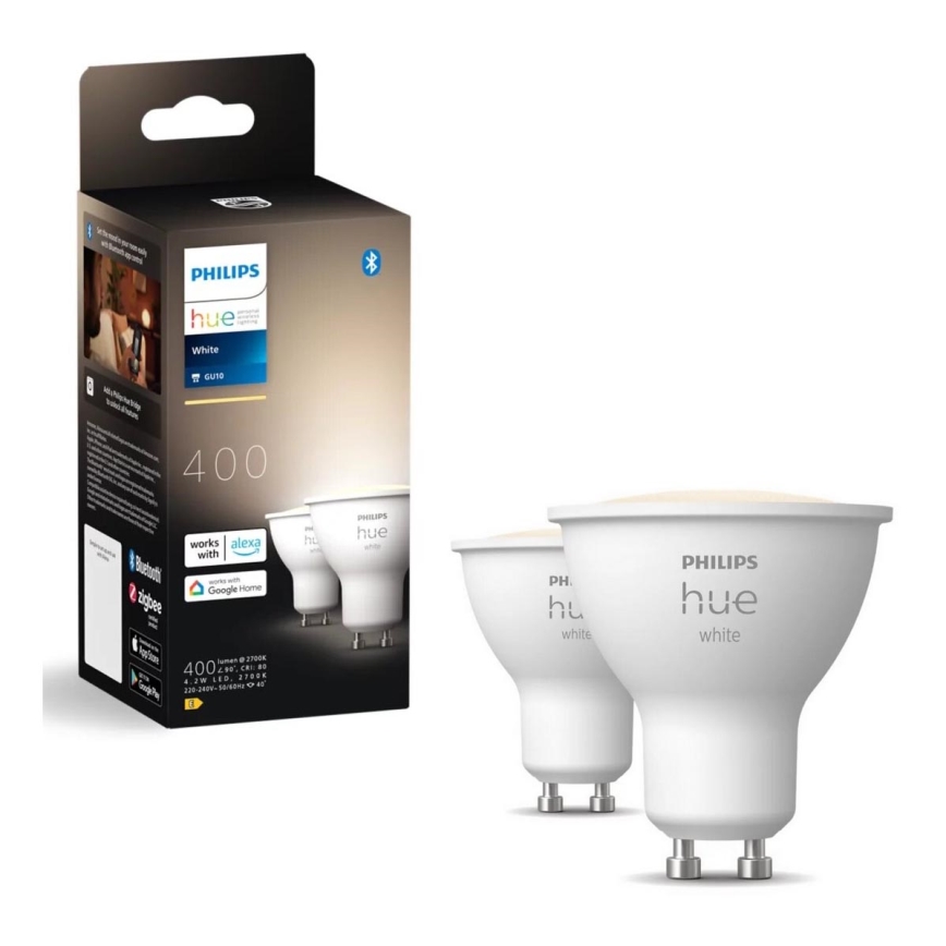 SET 2x Dimmbares LED-Leuchtmittel Philips Hue WHITE GU10/4,2W/230V 2700K