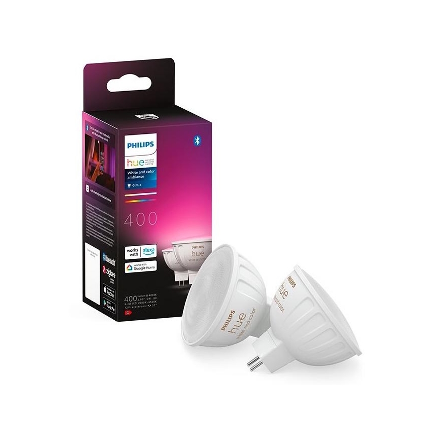SET 2x Dimmbares LED-RGBW-Leuchtmittel Philips Hue White And Color Ambiance GU5,3/MR16/6,3W/12V 2000-6500K