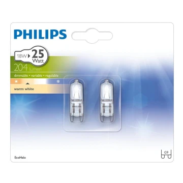 SET 2x Hochleistungsglühlampe Philips ECOHALO G9/18W/230V 2800K