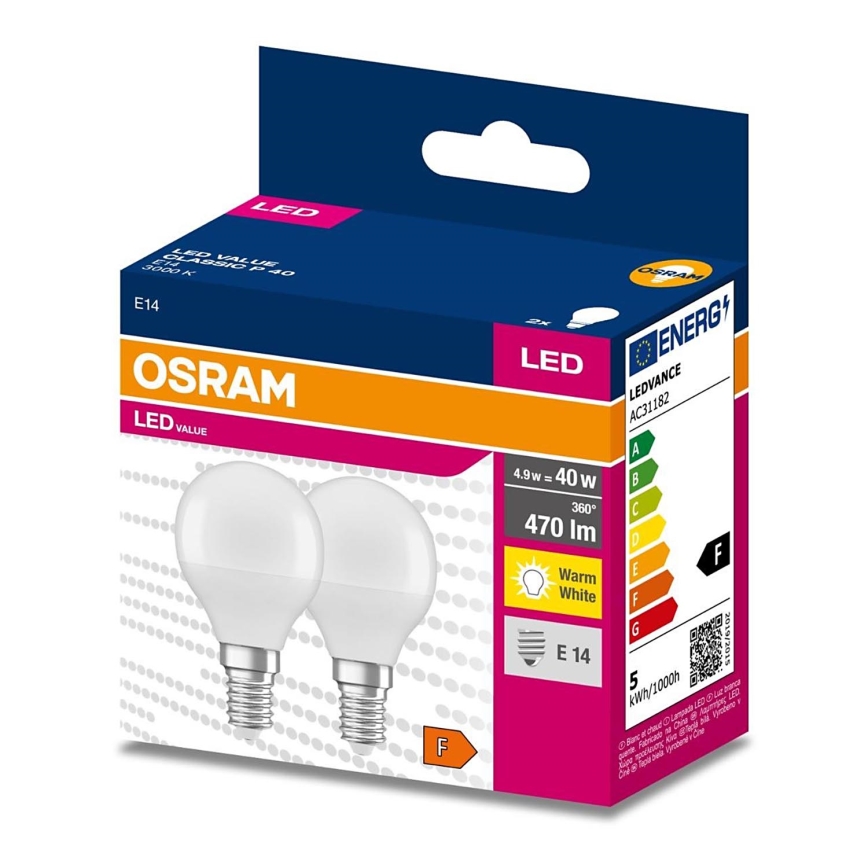 SET 2x LED-Glühbirne P45 E14/4,9W/230V 3000K - Osram