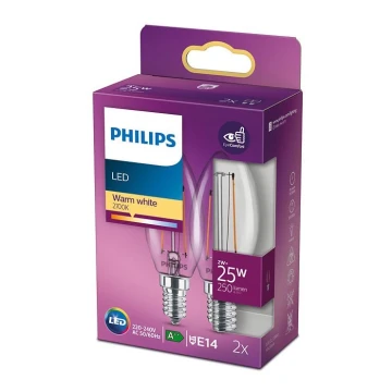 SET 2x LED-Glühlampe VINTAGE Philips E14/2W/230V 2700K