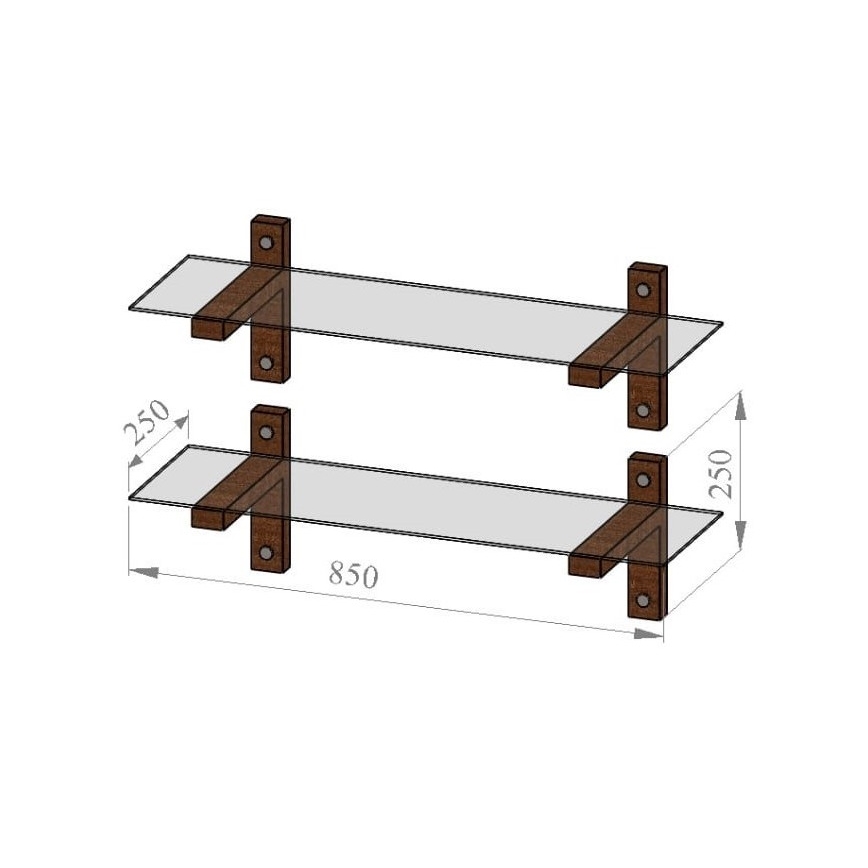 SET 2x Wandregal 25x85 cm Kiefer/klar