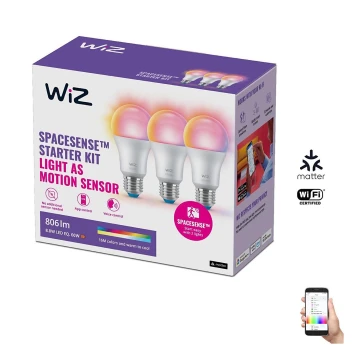 SET 3x Dimmbare LED-RGBW-Glühbirne A60 E27/8,8W/230V 2200-6500K Wi-Fi - WiZ