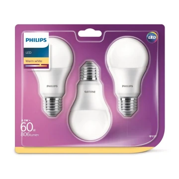 SET 3x LED Glühbirne Philips A60 E27/8,5W/230V 2700K