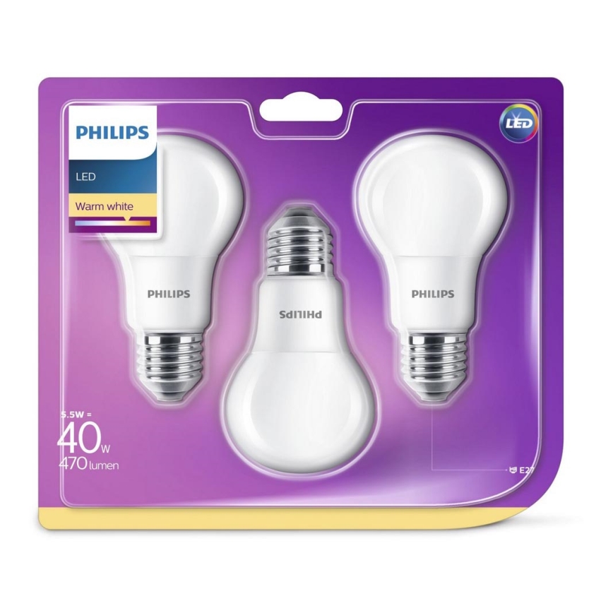 SET 3x LED Glühbirne Philips E27/5,5W/230V 2700K