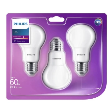 SET 3x LED Glühbirne Philips E27/8W/230V 2700K