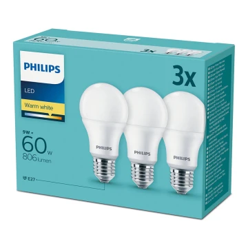 Set 3x LED Glühbirne Philips E27/9W/230V 2700K