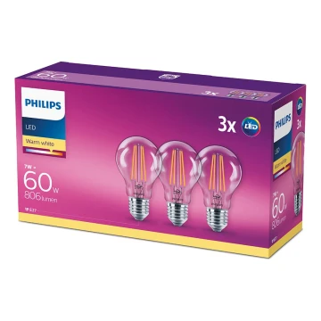 SET 3x LED Glühbirne VINTAGE Philips E27/7W/230V 2700K