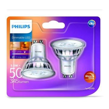 SET mit 2 dimmbaren LED-Glühbirnen Philips Warm Glow GU10/5.5W/230V 2200K-2700K 
