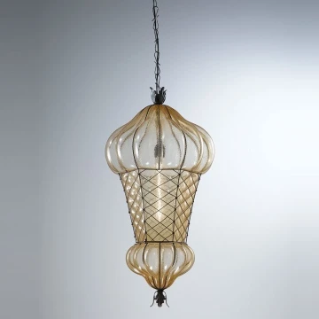 SIRU - Hängeleuchte an Kette BABÀ 1xE27/60W/230V d 30 cm beige/braun Venezianisches Glas
