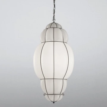 SIRU - Hängeleuchte an Kette RIVISTO 1xE27/60W/230V d 45 cm schwarz/weiß Venezianisches Glas