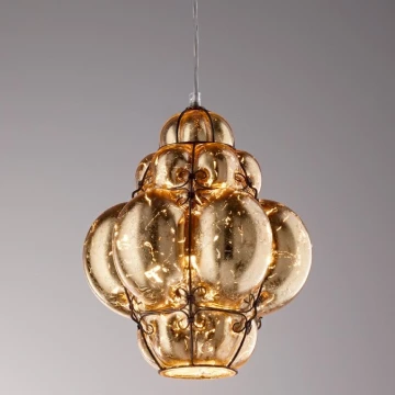 SIRU - Hängeleuchte an Schnur FOGLIA ORO 1xE27/60W/230V d 27 cm golden Venezianisches Glas/golden