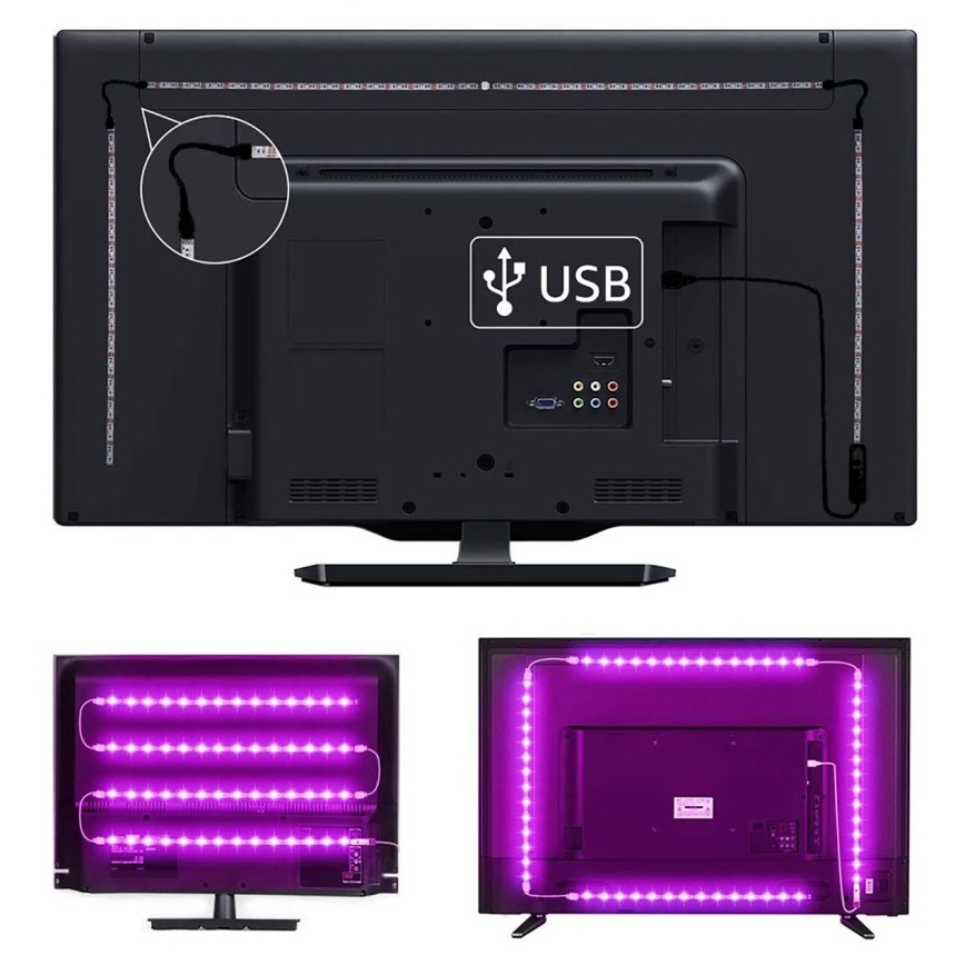 Soligth WM504 - SET 2x LED-RGB-Streifen für Fernseher mit Fernbedienung  IP65 LED/USB 2x50cm