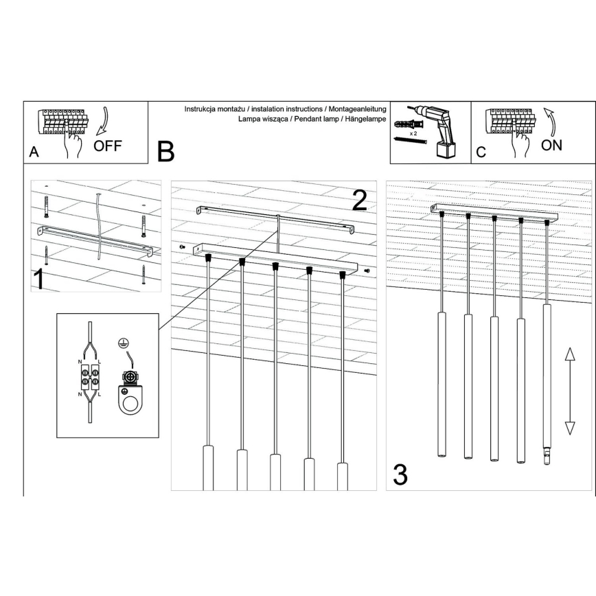 Hängeleuchte an Schnur PASTELO 5xG9/8W/230V Beton