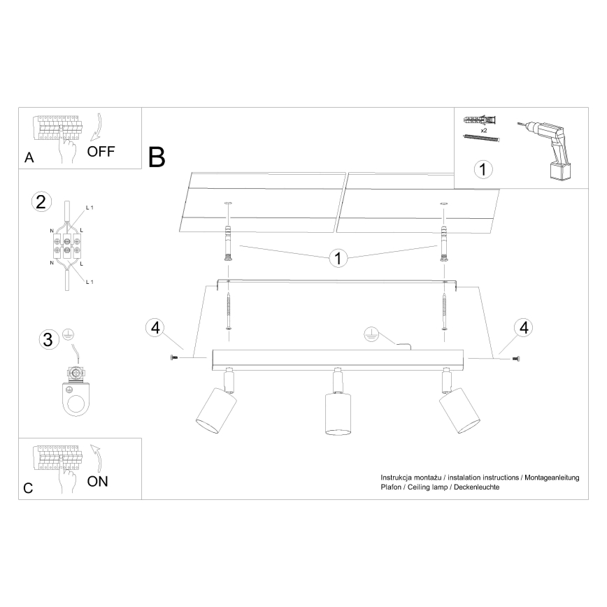 Strahler VERDO 3xGU10/10W/230V weiß/Buche