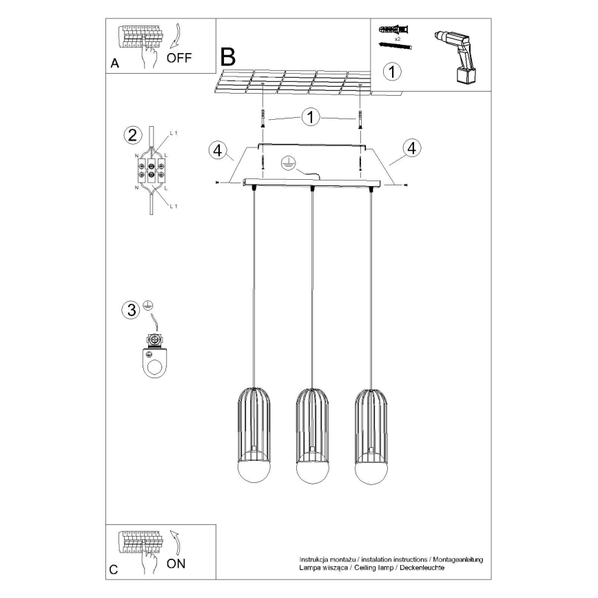 Hängeleuchte an Schnur BRINA 3xG9/8W/230V weiß