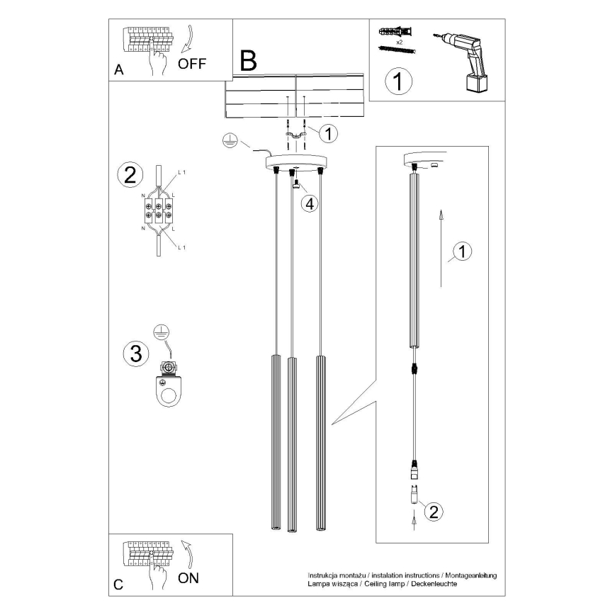 Hängeleuchte an Schnur ARCHE 3xG9/8W/230V weiß