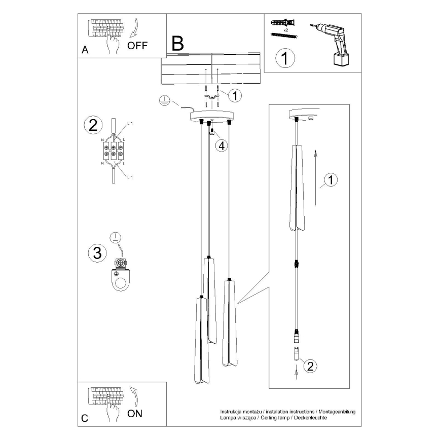 Hängeleuchte an Schnur PRYSM 3xG9/8W/230V weiß