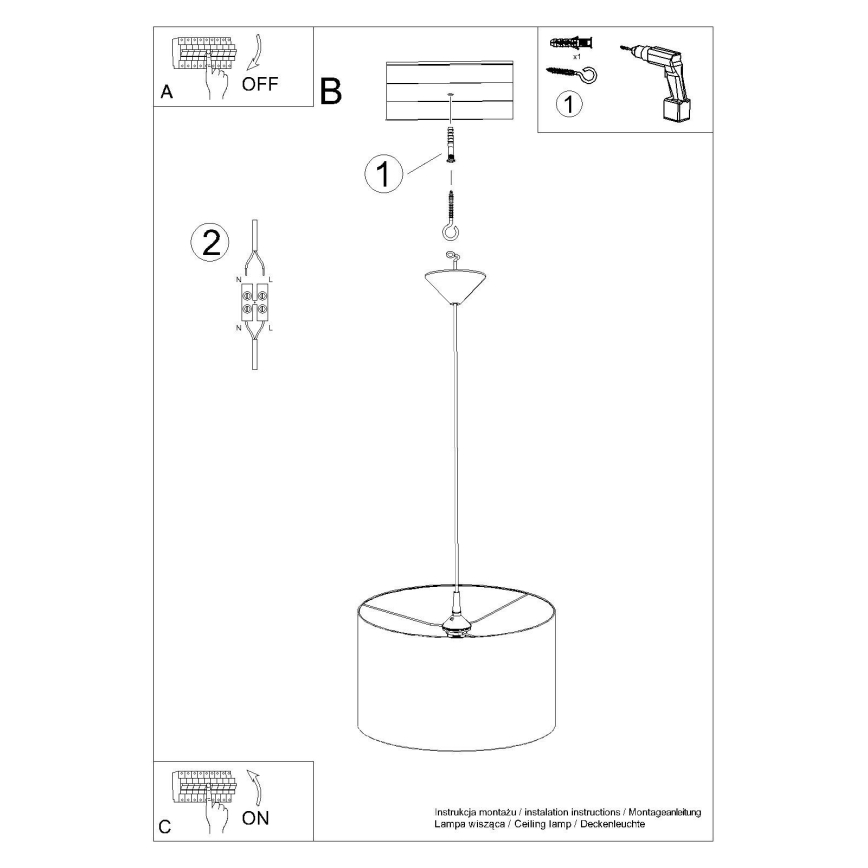 Hängeleuchte an Schnur NOVA 1xE27/15W/230V d 40 cm weiß