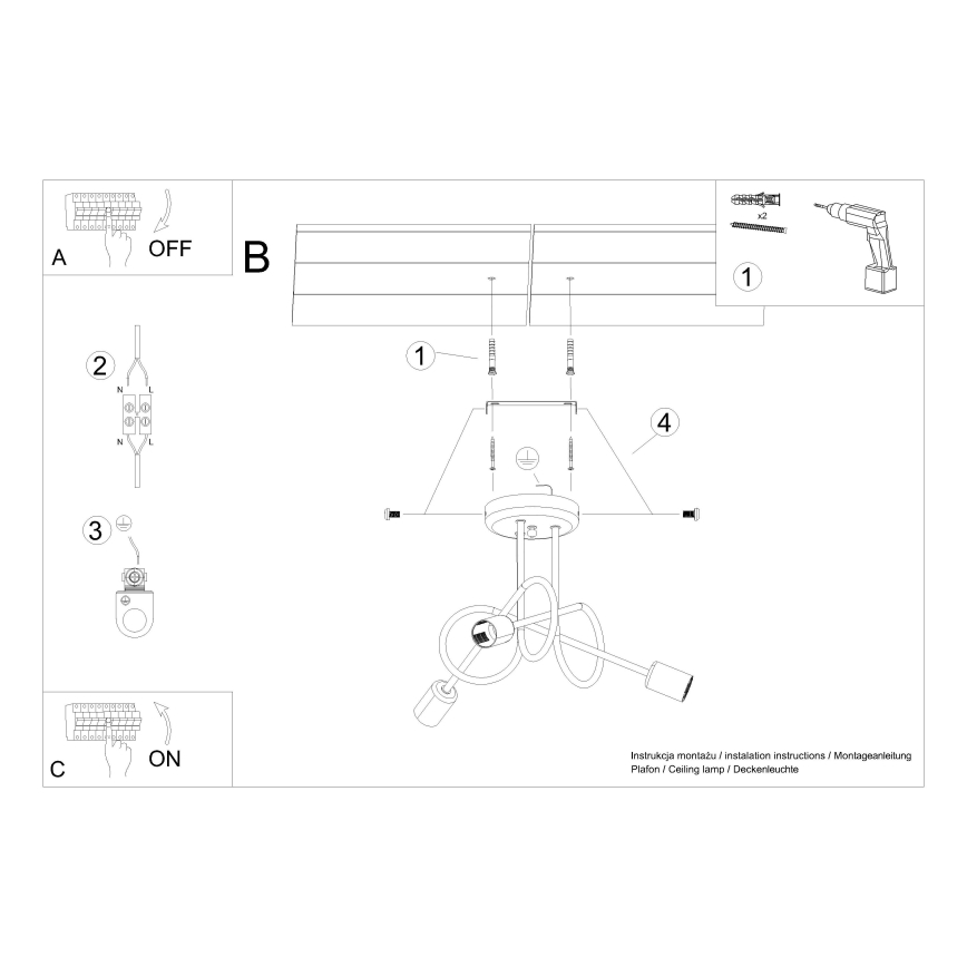 Aufbauleuchte LOOP 3xE27/15W/230V golden