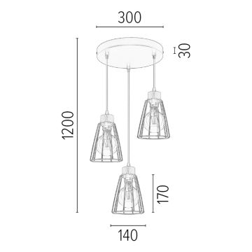 Spot-Light - Hängeleuchte an Schnur ORAZIO 3xE27/60W/230V Eiche – FSC-zertifiziert