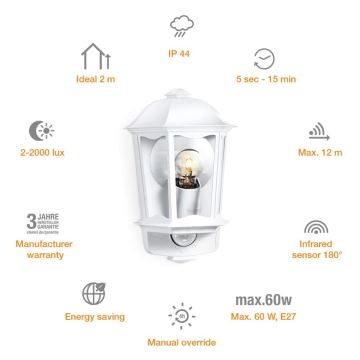 Steinel 644512 - Außenwandleuchte mit Sensor L 190 S 1xE27/100W/230V