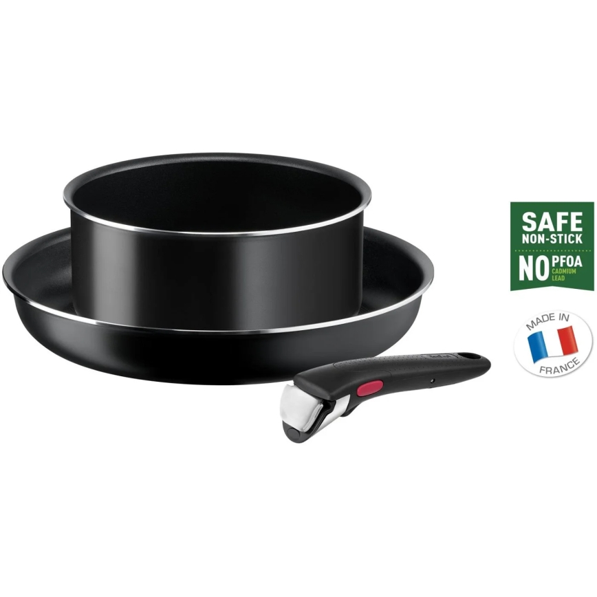 Tefal - Kochgeschirr-Set 3 Stk. INGENIO EASY COOK & CLEAN BLACK