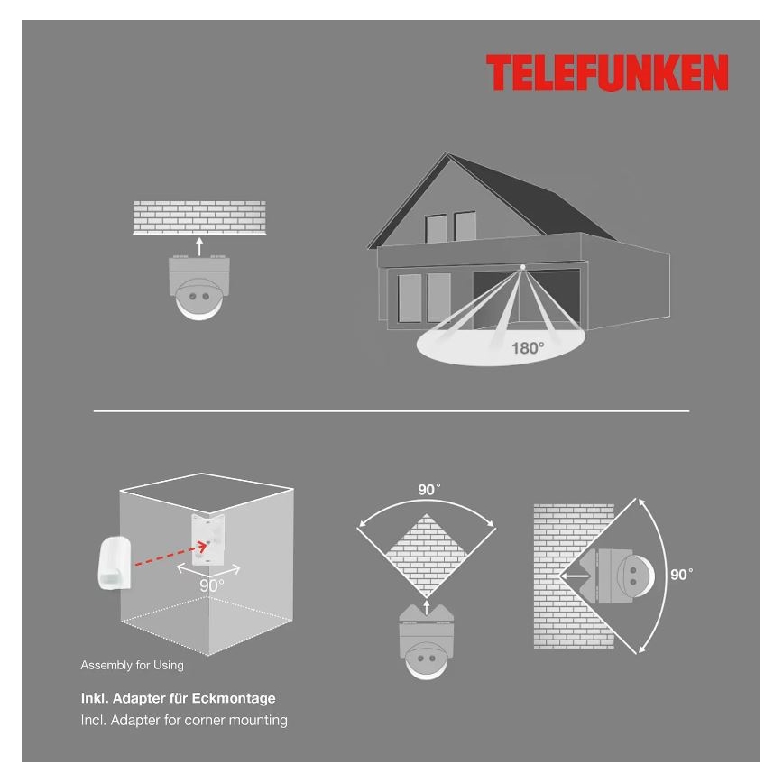 Telefunken 306506TF - Bewegungssensor für den Außenbereich 180° IP44 weiß