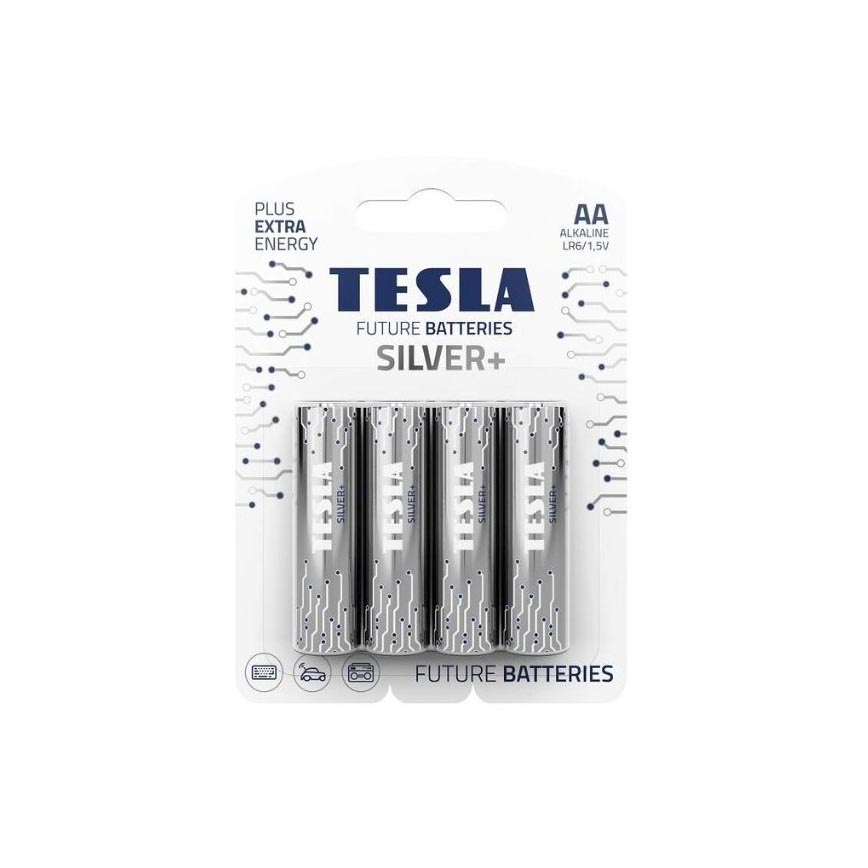 Tesla Batteries - 4 Stk. Alkalibatterie AA SILVER+ 1,5V 2900 mAh