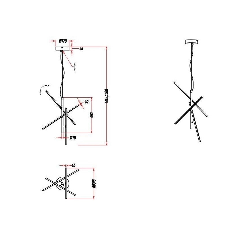 Trio - Dimmbarer LED-Kronleuchter an einer Schnur TIRIAC 3xLED/7,5W/230V weiß