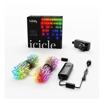 Twinkly - Dimmbarer LED-RGB-Weihnachtslichtervorhang für den Außenbereich ICICLE 190xLED 11,5m IP44 Wi-Fi