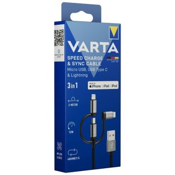 Varta 57937101111 - USB-Kabel 3in1 mit Verbindungsstück Lightning and Micro USB 2m