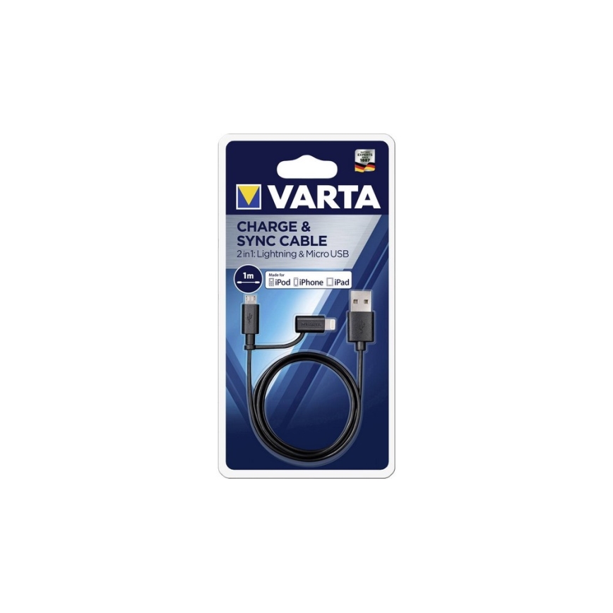 VARTA 57943 - USB Kabel s Lightning und Micro USB Konnektor