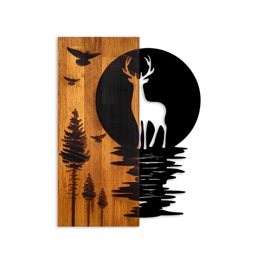 Wanddekoration 43x58 cm Hirsch und Mond Holz/Metall