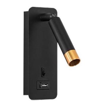 Wandstrahler mit USB-Ladegerät 1xG9/35W/230V schwarz/golden