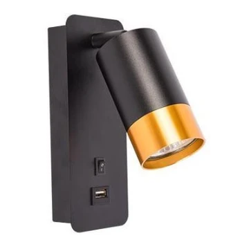 Wandstrahler mit USB-Ladegerät 1xGU10/35W/230V schwarz/golden